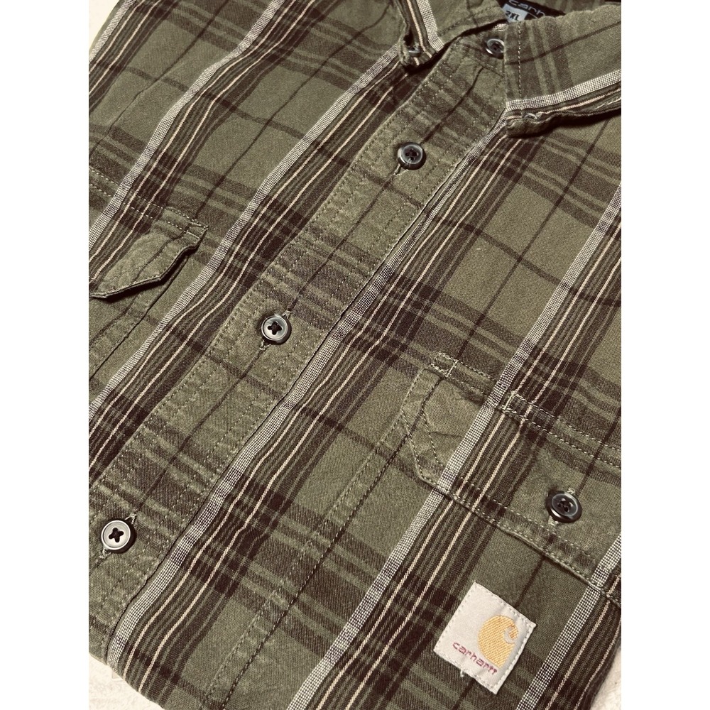 Carhartt Loose Fit Midweight Chambray Plaid Shirt Men's 2XL Chive Green 105946